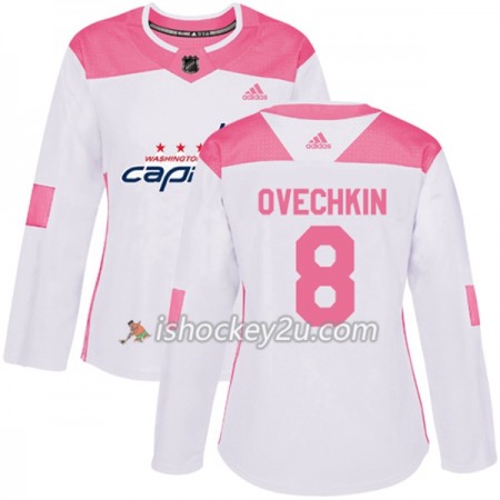 Dame NHL Washington Capitals Trøje Alex Ovechkin 8 Adidas 2017-2018 Hvid Lyserød Fashion Authentic